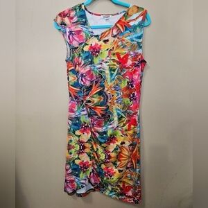 Smash Tropical Floral Gathered Side Dress Women's Size M